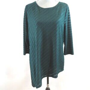 Chico's Travelers Top Size 2 L 12 Green Asymmetrical Textured Stripe Tunic